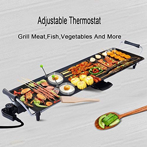 COSTWAY Electric XXL Teppanyaki Table Grill, 90 x 23CM Non-Stick Griddle with Adjustable Temperature, BBQ Hot Plate Barbecue - Spatulas and 2 Rings Include for Indoor Outdoor
