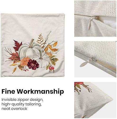 Miniatura 5 de Juego de 2 fundas de almohada de otoño de 16 x 16 pulgadas, decoración de otoño, calabazas, hojas de arce, fundas de almohada decorativas de Acción