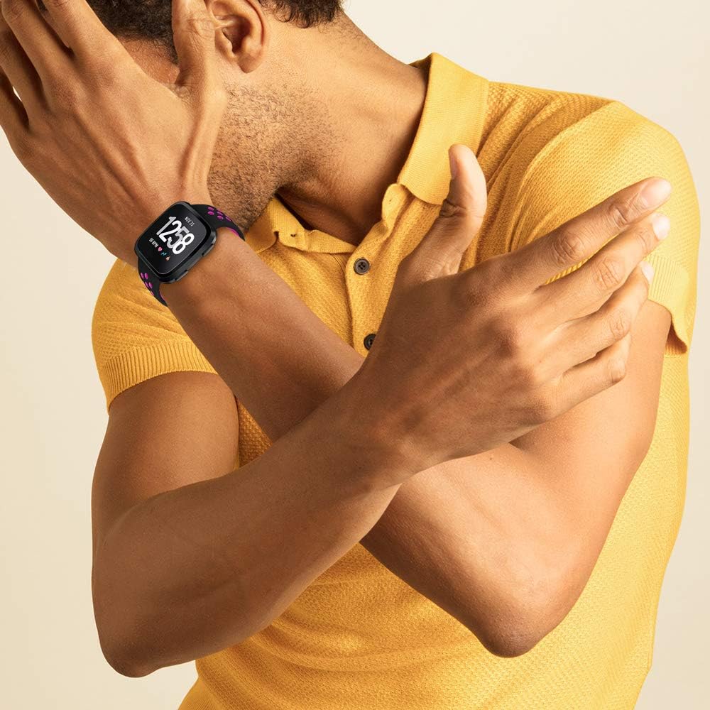 NANW Bands Compatible with Fitbit Versa/Versa 2/Versa Lite Small Large, Soft Silicone Replacement Band for Versa/Versa 2, Air Hole Wristband Strap for Women Men