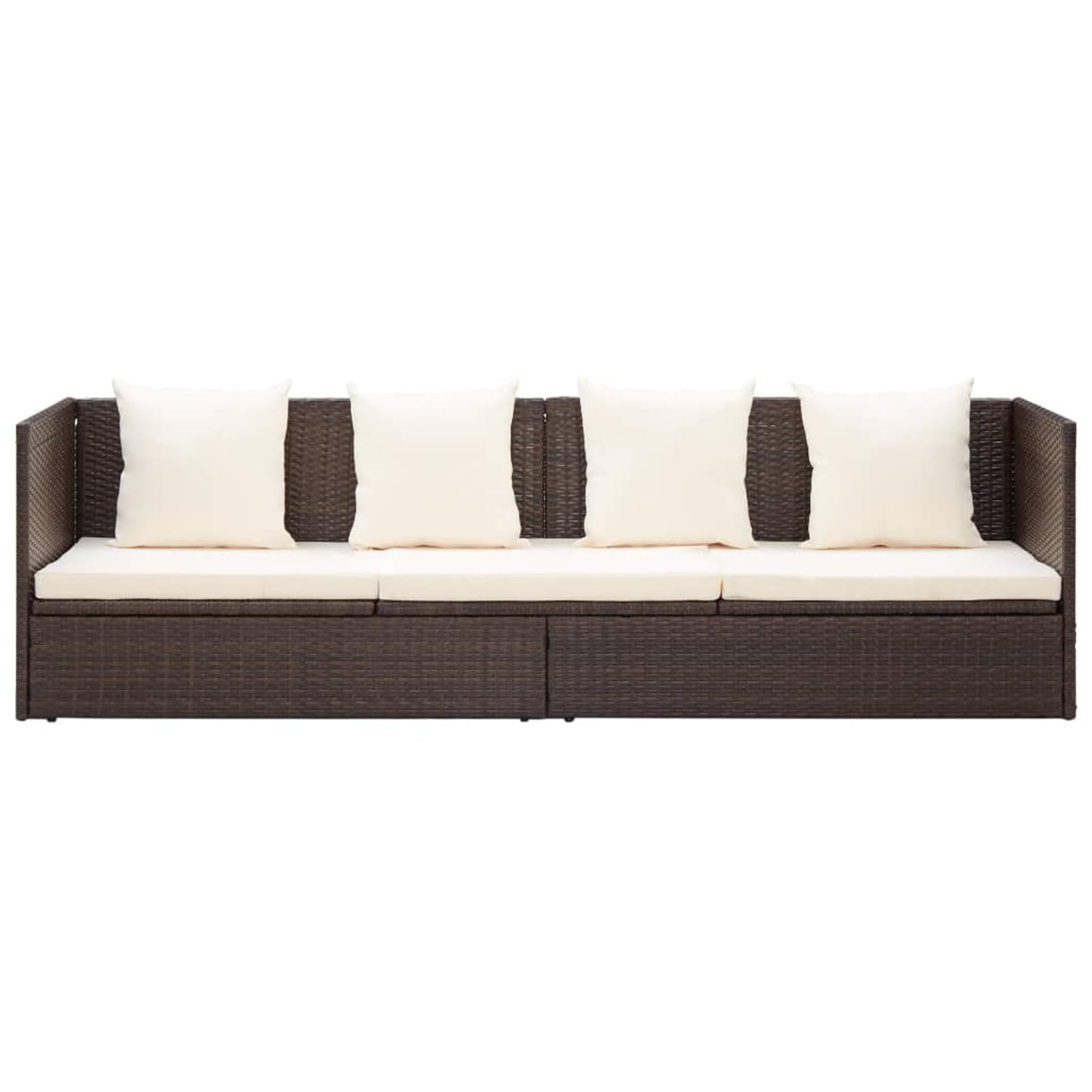 Lettino da Giardino, con 7 Posizioni Reclinabili, 200 x 60 x 58 cm, in Polyrattan PE e Acciaio Verniciato, Cuscini in Poliestere Bianco Crema, per Esterno, Piscina, Patio, Giardino