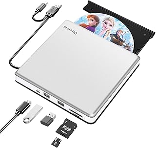 External CD DVD Drive, USB-C USB 3.0 CD/DVD +/-RW Burner CD ROM Optical Disk Drive Reader Writer with 2 USB & SD/TF Slot, Portable DVD Player for Laptop PC Windows 11 Mac MacBook Linux OS