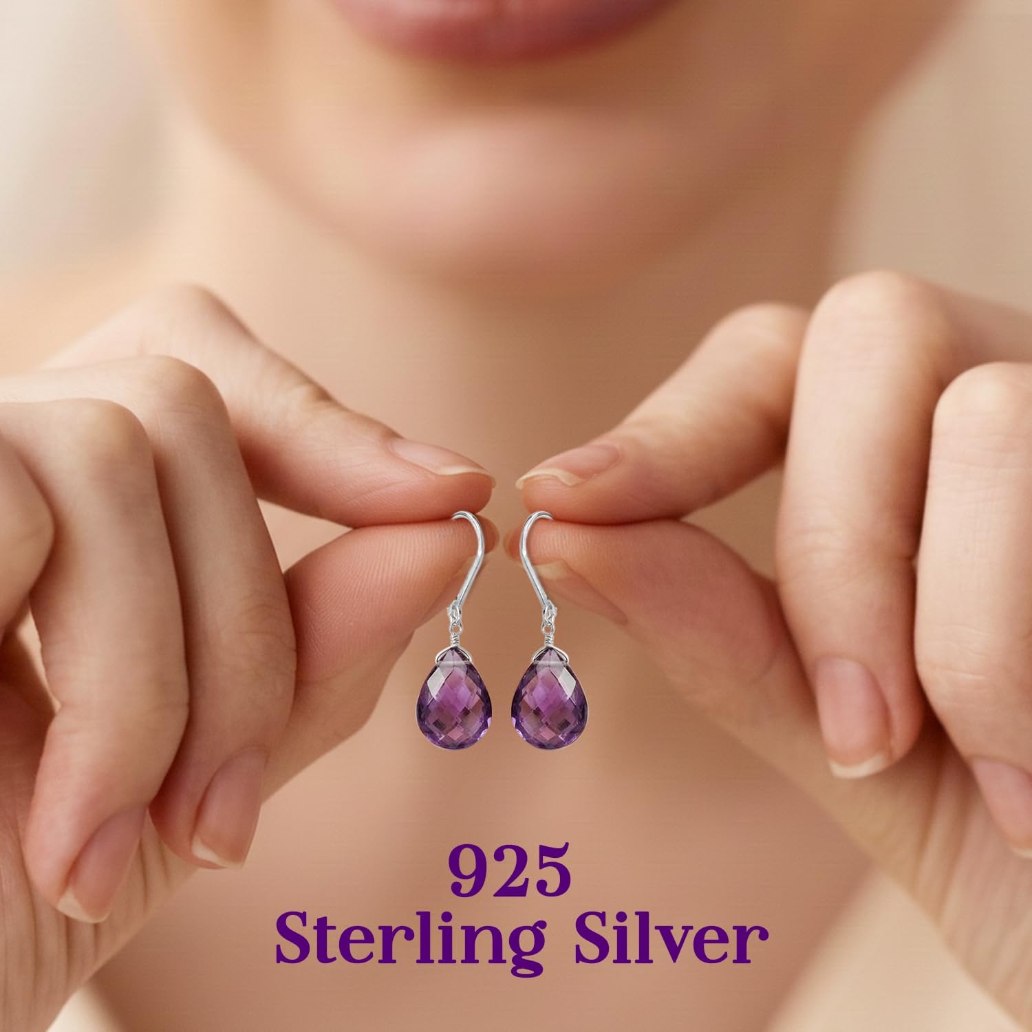 Natural Gemstone Pear Earrings for Women, Teardrop Crystal Earrings, Drop Dangle Earrings, 925 Silver Leverback, Lightweight, Gift for Mom Wife Girlfriend (1-1.25 inch) - Image 7