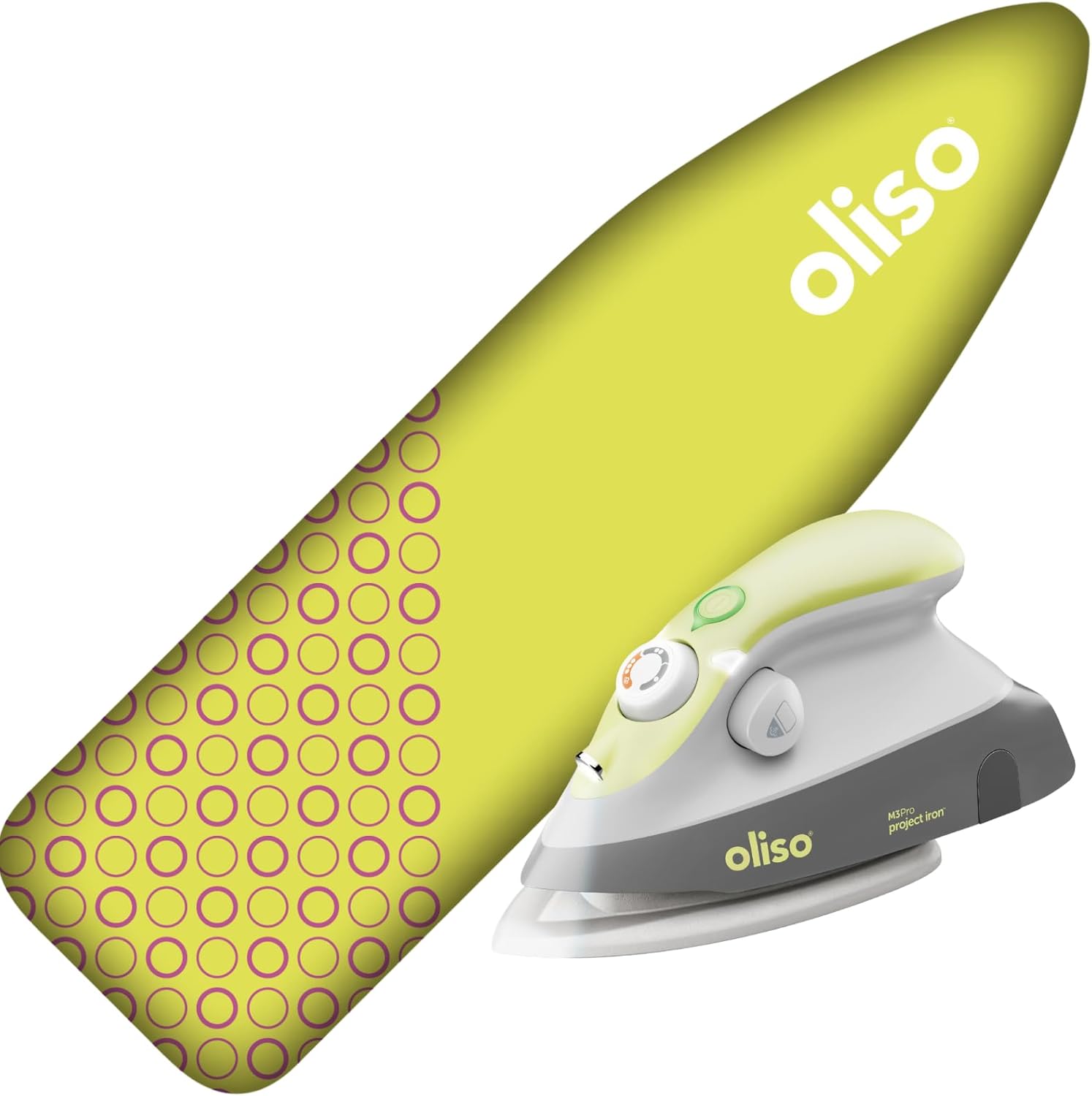 Oliso M3Pro Project Steam Iron with Solemate (Pistachio) + 100% Cotton Durable Ironing Board Cover (Pistachio)