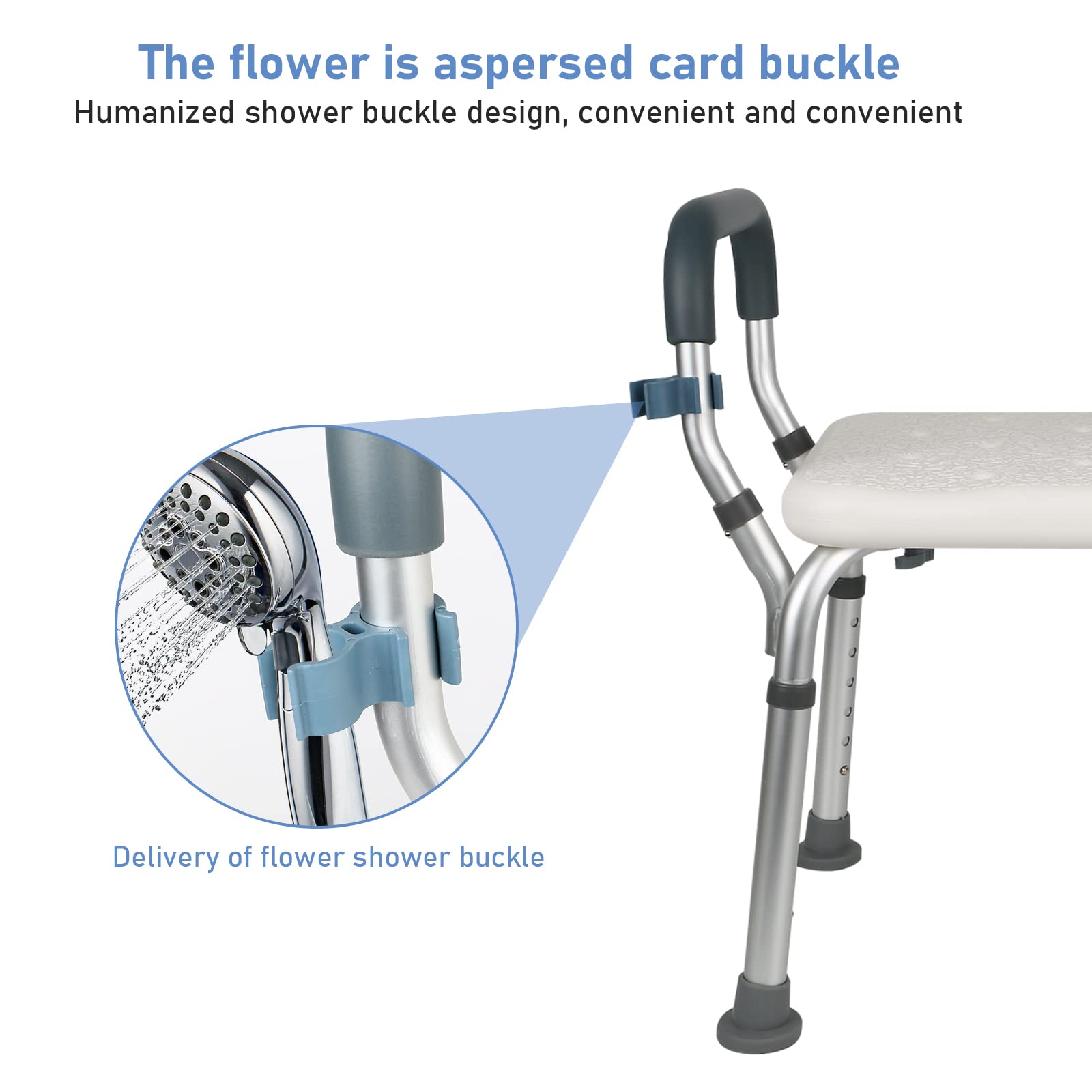 Taboret prysznicowy dla seniorów, krzesło prysznicowe, z regulacją wysokości, stołek łazienkowy z podłokietnikami i wyściełanym, antypoślizgowym siedziskiem prysznicowym, aluminiowa ławka prysznicowa