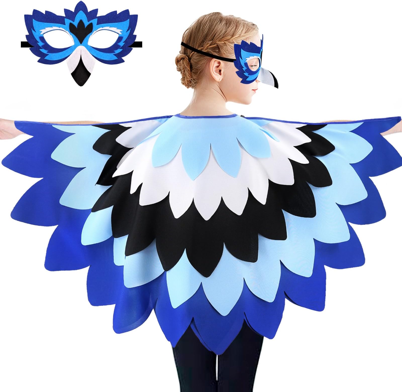 Bird-Costume for Kids 3D Bird Mask Eagle-Parrot Wings Costume as Boys Girls Animal Dress-up Christmas Party Gifts
