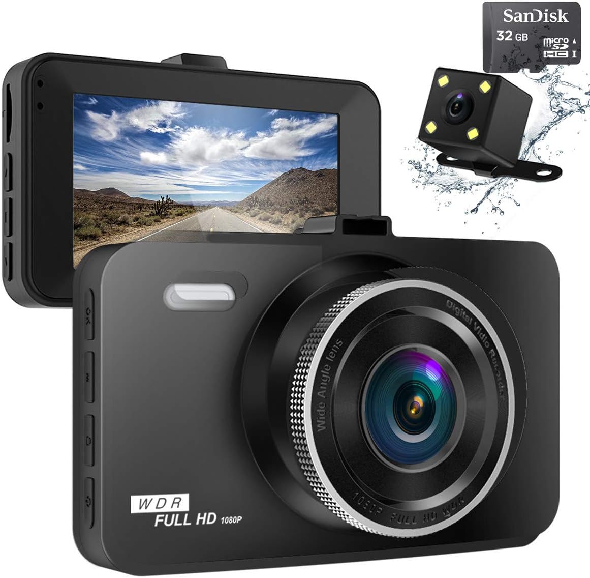 ULU Dash Cam 1080p FHD 170°Wide Angle Front and Rear Dual Lens Sony Exmor Sensor 32GB SD Card 3.0" LCD Car Dashboard Camera DVR Digital Driving Video Recorder Night Vision,WDR ,G- Sensor,Loop Recording,Parking Monitoring