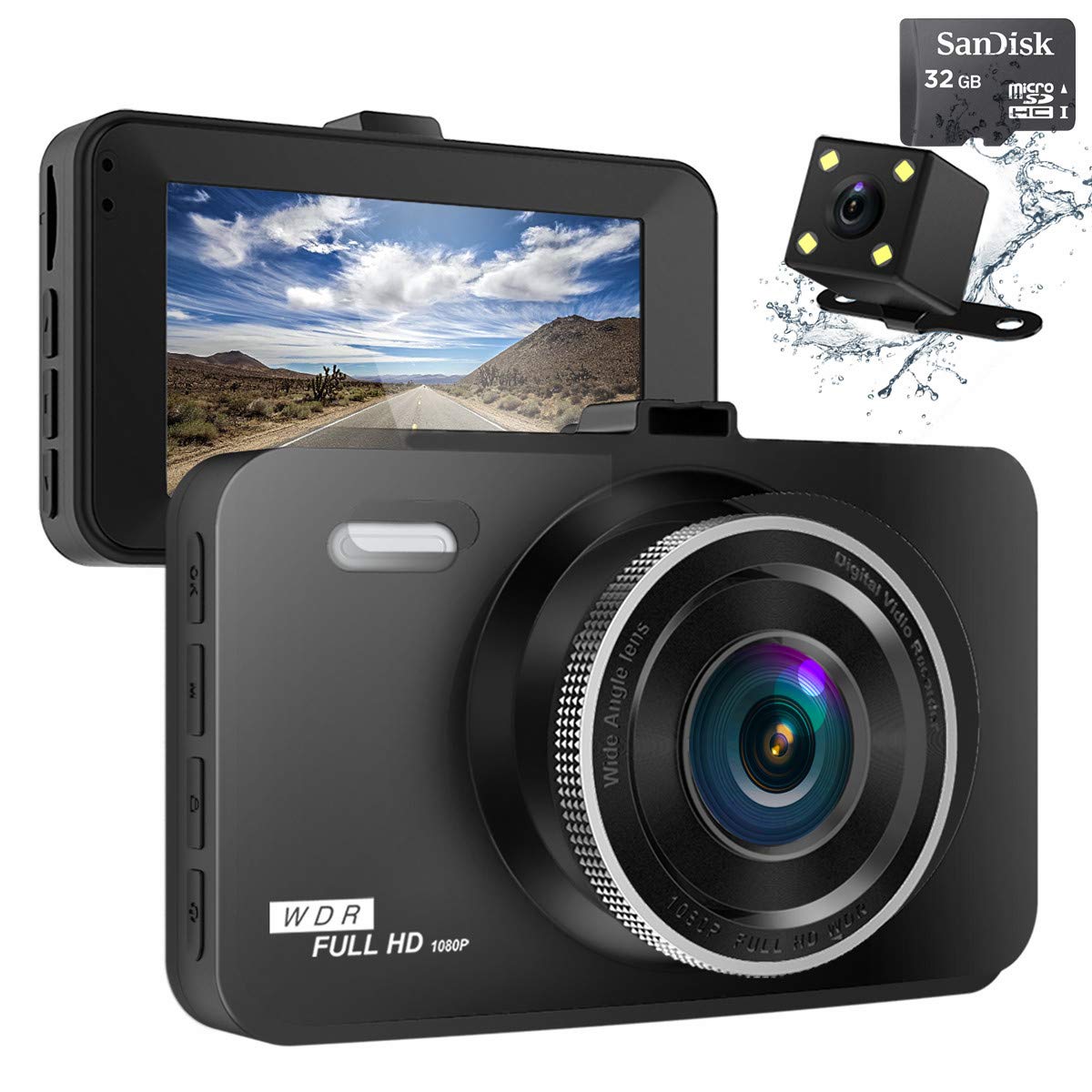 ULU Dash Cam 1080p FHD 170°Wide Angle Front and Rear Dual Lens Sony Exmor Sensor 32GB SD Card 3.0" LCD Car Dashboard Camera DVR Digital Driving Video Recorder Night Vision,WDR ,G- Sensor,Loop Recording,Parking Monitoring