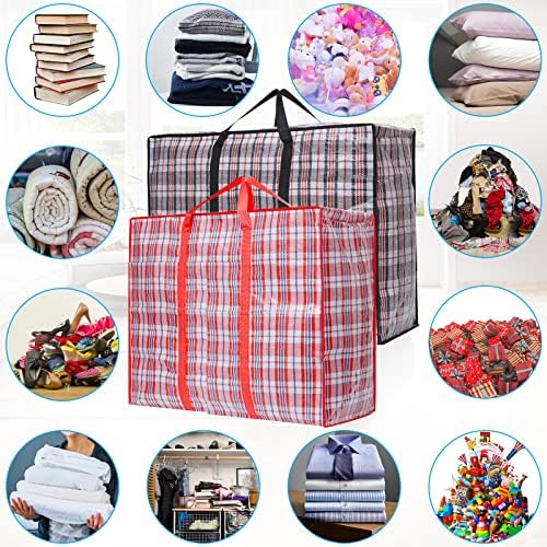 AKOFIC Extra Large Laundry Bag, Pack of 4 Strong Durable Storage Bags with Zips and Handles, Waterproof Reusable Checkered Clothes Bags for Laundry Moving Shopping Travelling Storage