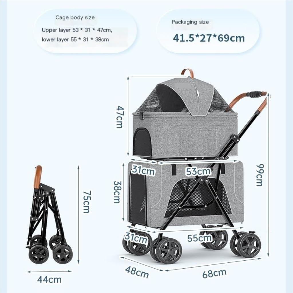 Pet Strollers Pet Stroller Lightweight Folding Double-layer Pet Stroller Doggy Pet Detachable Separate Cat Cage Cart Pet Stroller Medium(G)