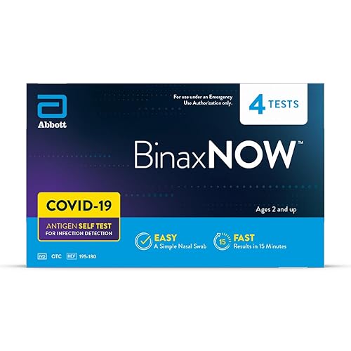 BinaxNOW Autoprueba de antígeno COVID-19, 1 paquete, 4 pruebas en total, prueba de COVID con resultados de 15 minutos sin enviar a un laboratorio,