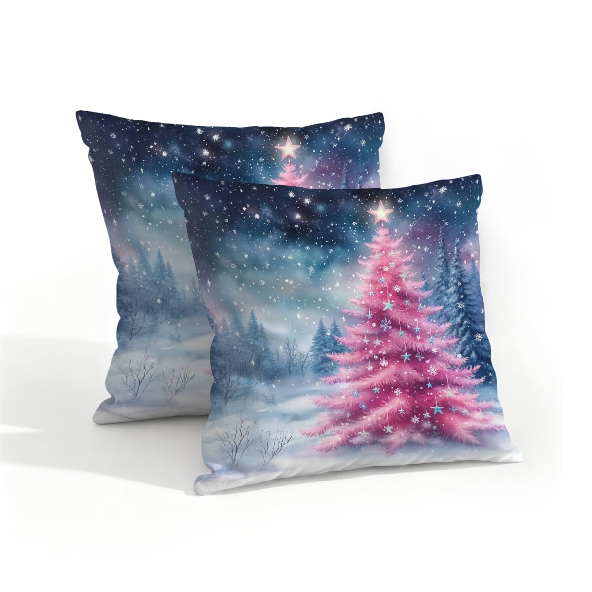 Outdoor Pillow Covers Waterproof Pillowcases 16x16IN Set of 2Pink Christmas Tree Decorative Throw Cushion Case for Couch Sofa Garden Patio Furniture