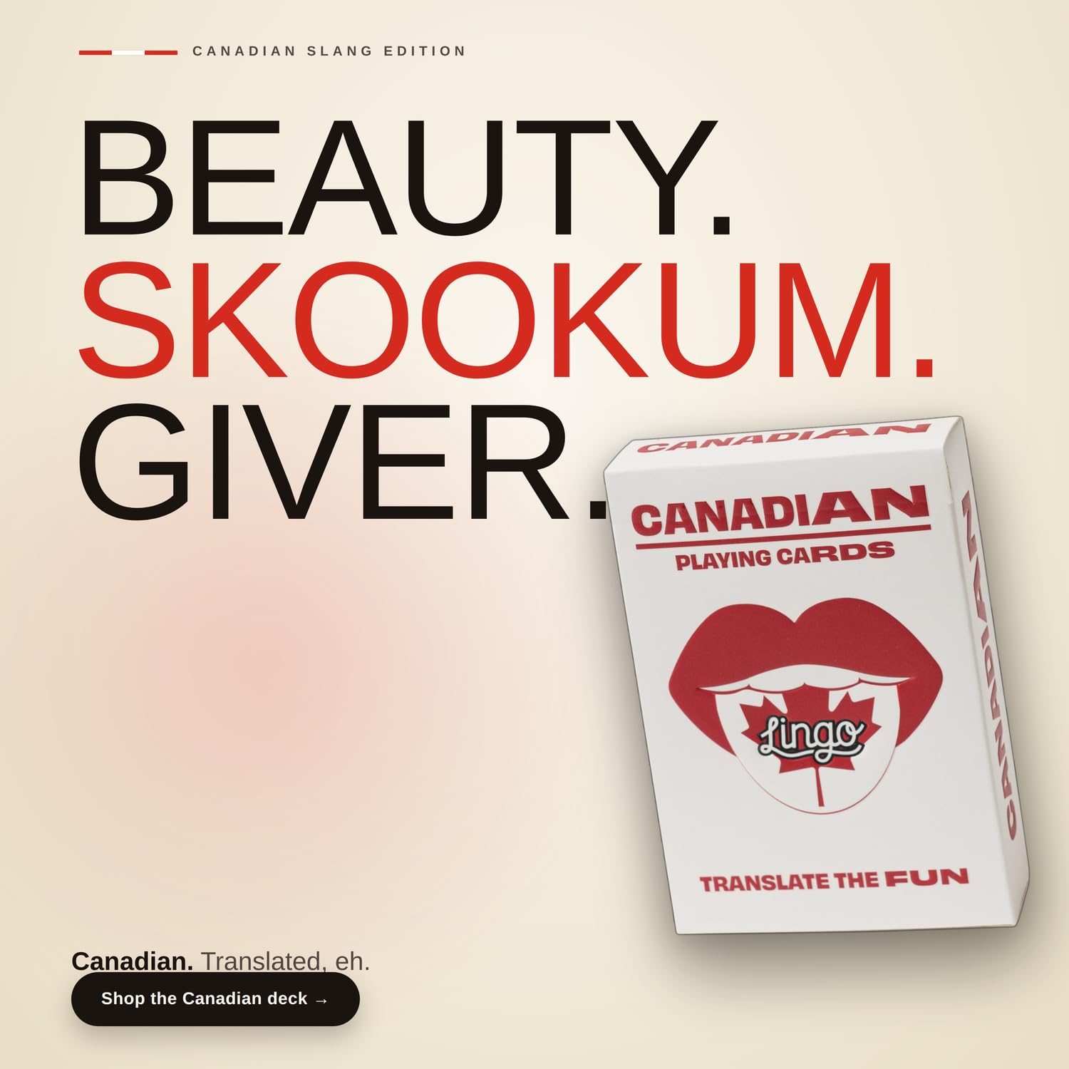 Canadian Lingo Spielkarten | Reise-Lernkarten | Lernen Sie kanadischen Slang-Wortschatz auf lustige und einfache Weise | 52 wichtige Übersetzungen