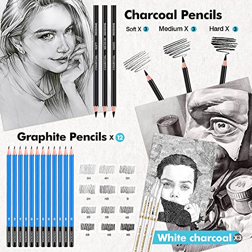 Egosong DP-73 Drawing Set Sketching Kit,Pro Art Sketch Supplies With 3-Color Sketchbook,Tutorial,Graphite,Colored,Charcoal,Watercolor,Metallic Pencils For Artists Adults Teens Beginners thumb #4