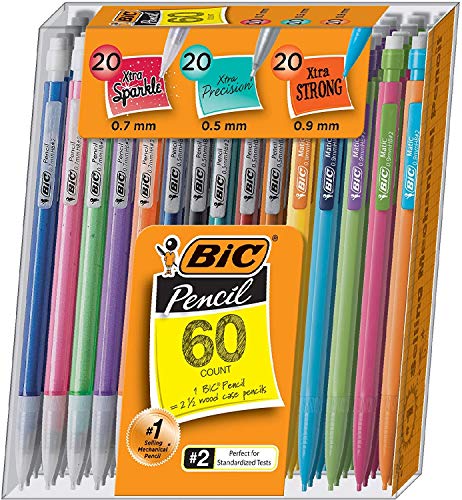 BIC Mechanical Pencil Variety Pack, Assorted Size, 0.5mm, 0.7mm, 0.9mm, 60-Count, Black - 2 Pack