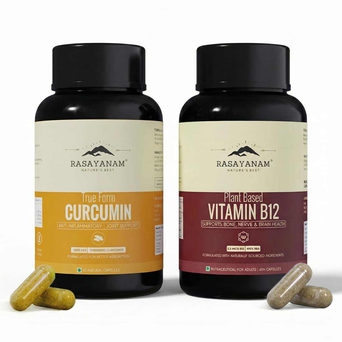 Rasayanam Plant Based Vitamin B12 and Curcumin+ 1500mg | Organic Formulation for Vegetarians & Vegans to Support Nervous System & Brain Function | Health Supplement for Men and Women-picture-13