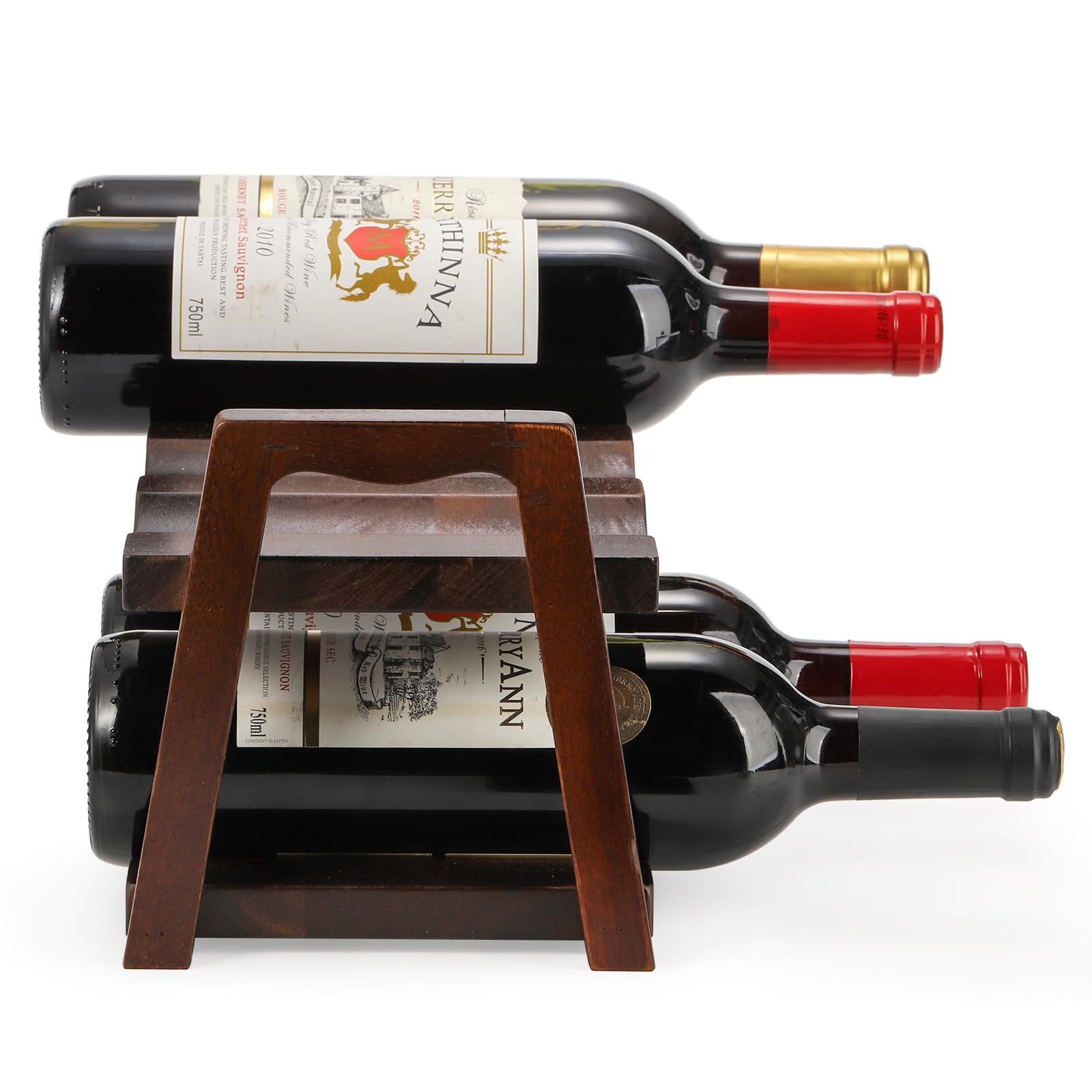 Peohud Countertop Wine Rack, 8 Bottles Wooden Wine Holder Stand, 2 Tier Free Standing Wine Storage Display Shelf for Home Kitchen Bar Table Top Cabinet Pantry Wine Cellar Basement, No Need Assembly