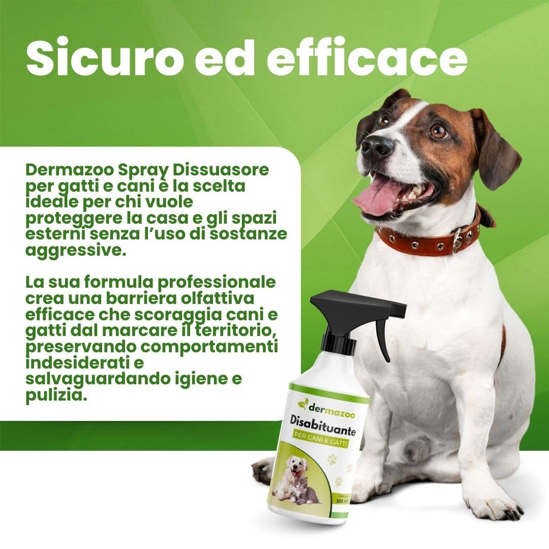 Dermazoo Disabituante Gatti e Disabituante per Cani 500ml Spray Anti Pipi Cane per Uso Interno ed Esterno con Citronella e Geraniolo, Repellente per Gatti Anti Urina