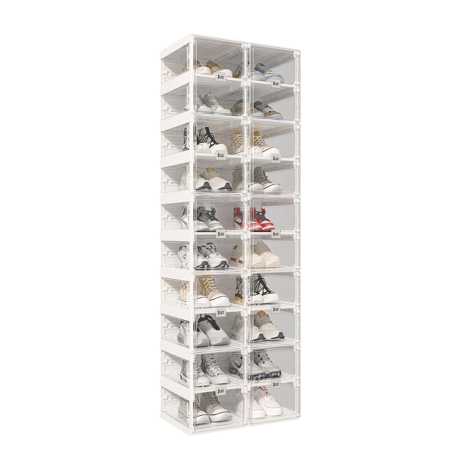 MAYIBOX Transparente schuhregal,schuhboxen stapelbar Braun, mit magnetischer Tür