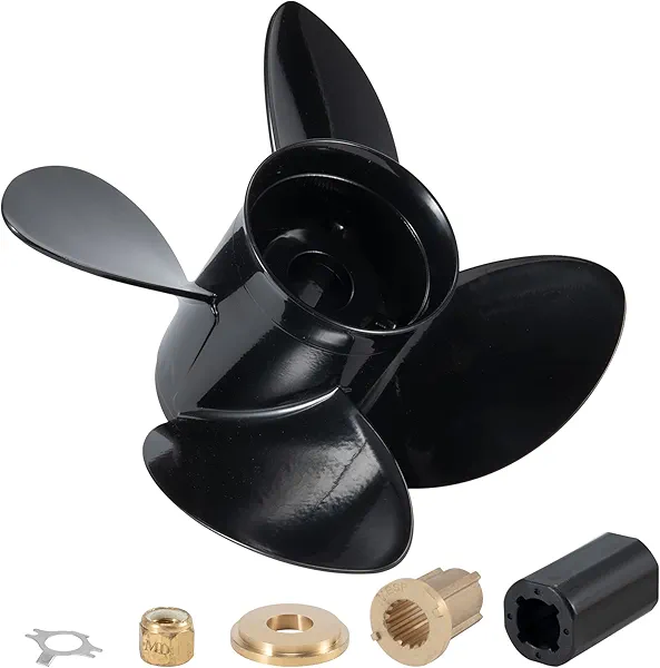 MiBarco 14 1/2 x 17(Hub Kits Included) Upgrade Aluminum Boat Propeller Fit Mercury Outboard Engines 135-300 HP Mercruiser Alpha &Bravo ONE, 4 Blades 15 Spline Tooth,14.5dia x 17pitch Prop RH