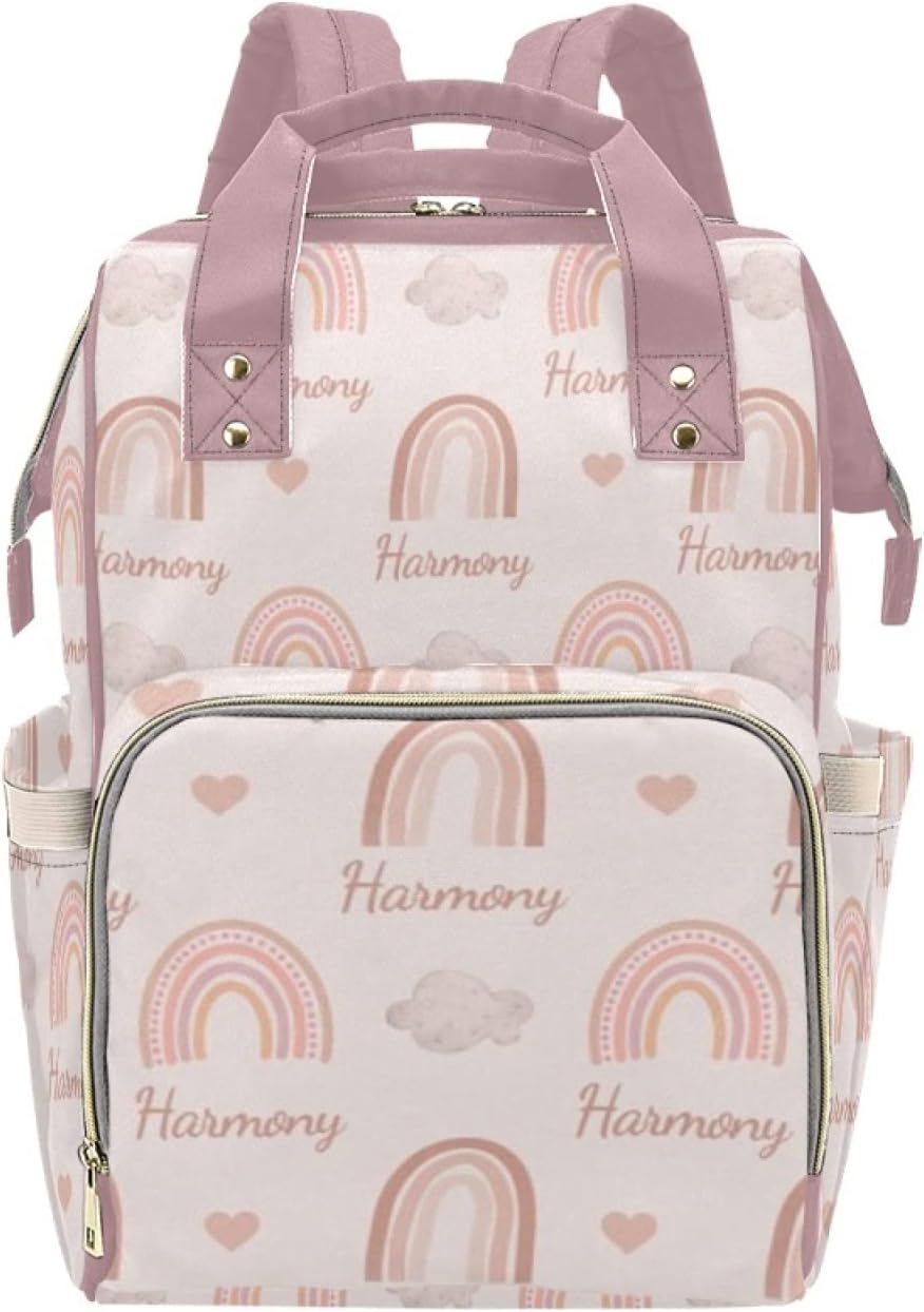 Cowcute Personalized Mommy Nursing Bags Baby Girl Diaper Bags, with Name Custom Mommy Nursing Baby Bags Rainbow Pink PurpleNappy Bag