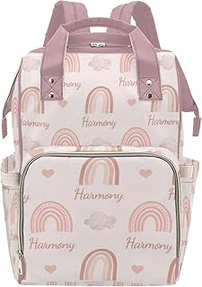 Cowcute Personalized Mommy Nursing Bags Baby Girl Diaper Bags, with Name Custom Mommy Nursing Baby Bags Rainbow Pink PurpleNappy Bag