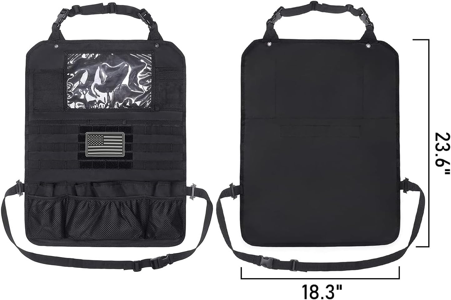 Tactical Car Seat Back Organizer Set Upgraded Tactical Molle Seatback Cover Protector Universal Fit Vehicles Truck MPV Pickup (Black with 2 Pouches)