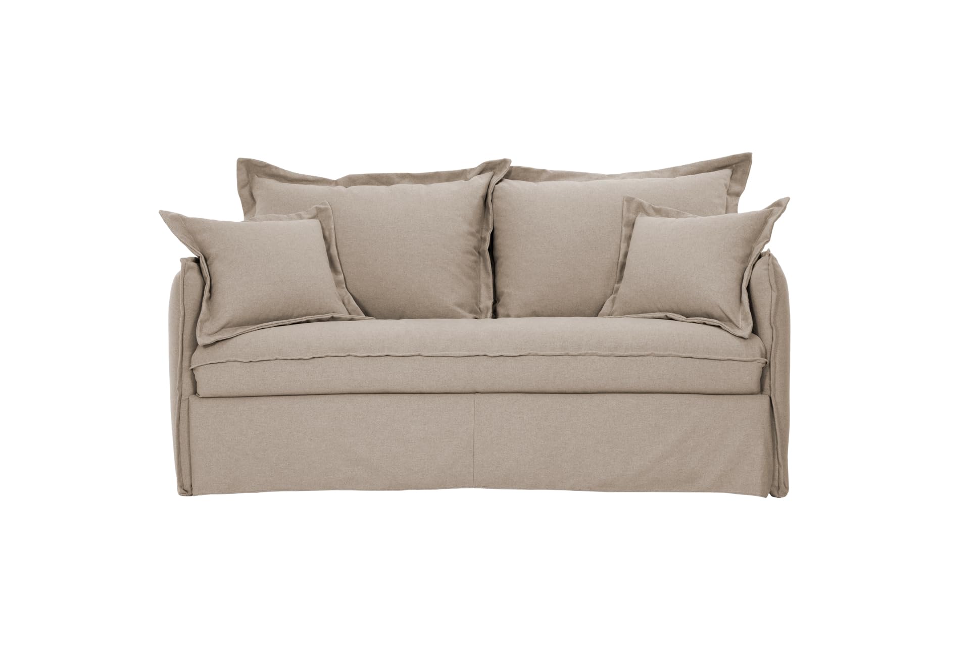 Divano Letto MILOS 3 Posti,Struttura in Metallo e Legno,Interamente Sfoderabile, Rivestimento in Tessuto,Rete ad Apertura Rapida,Materasso 160x190 cm H14 cm, Colore: Camel