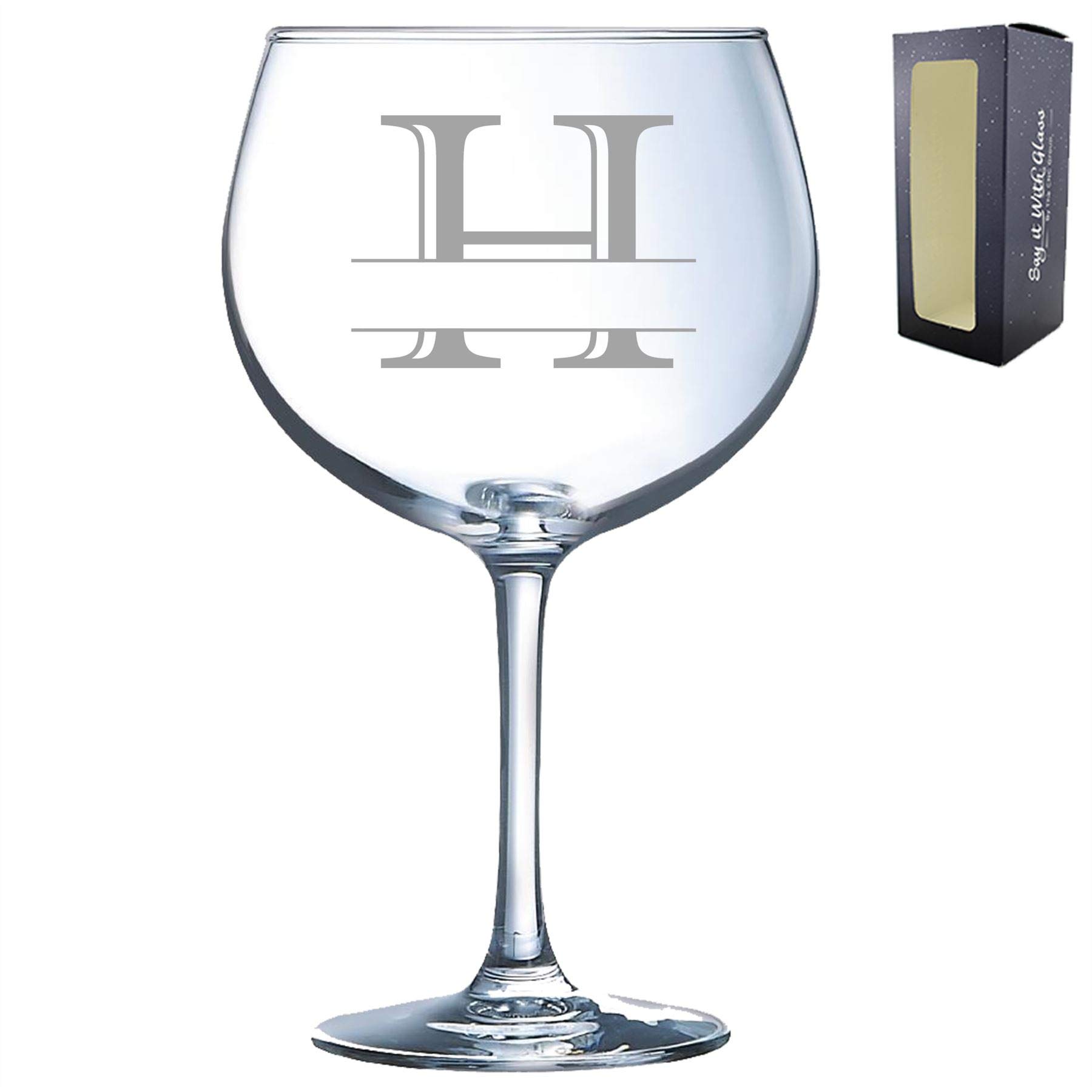 Personalised Engraved Novelty Initial and Name Juniper Cocktail/Gin Glass, Letter H, Personalise with Any Name, Gift Boxed, Perfect for Any Occasion