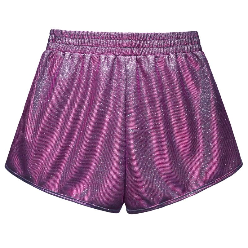 Image of Perfashion Women's Metallic Shiny Shorts Sparkly Hot Yoga Outfit