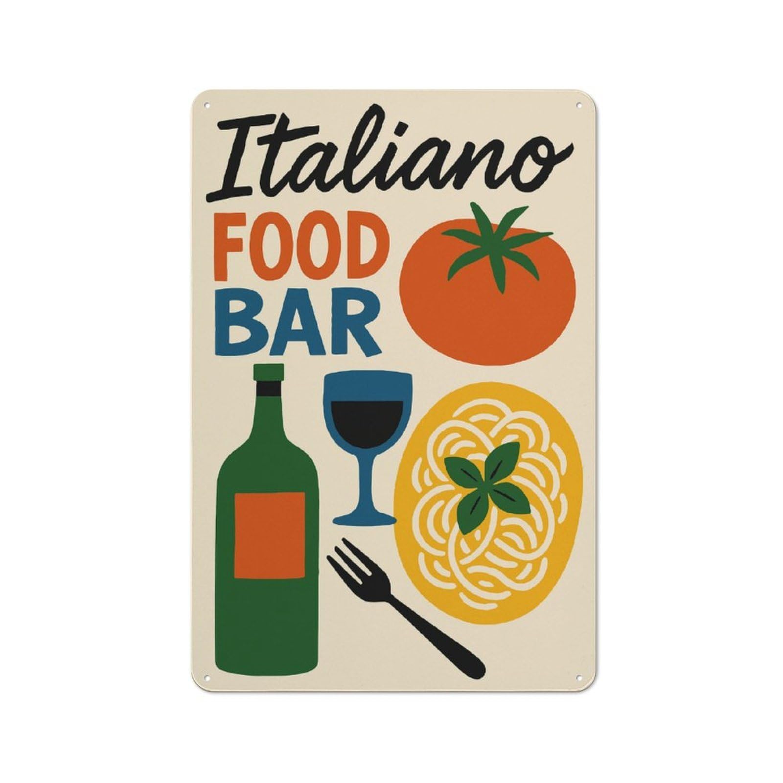 Junmoney Style-22 Italiano Food Bar Illustration Vintage Metal Sign 30X20cm For Hobby Room Or Studio, Housewarming Present For People Styling Hobby Room And Studio