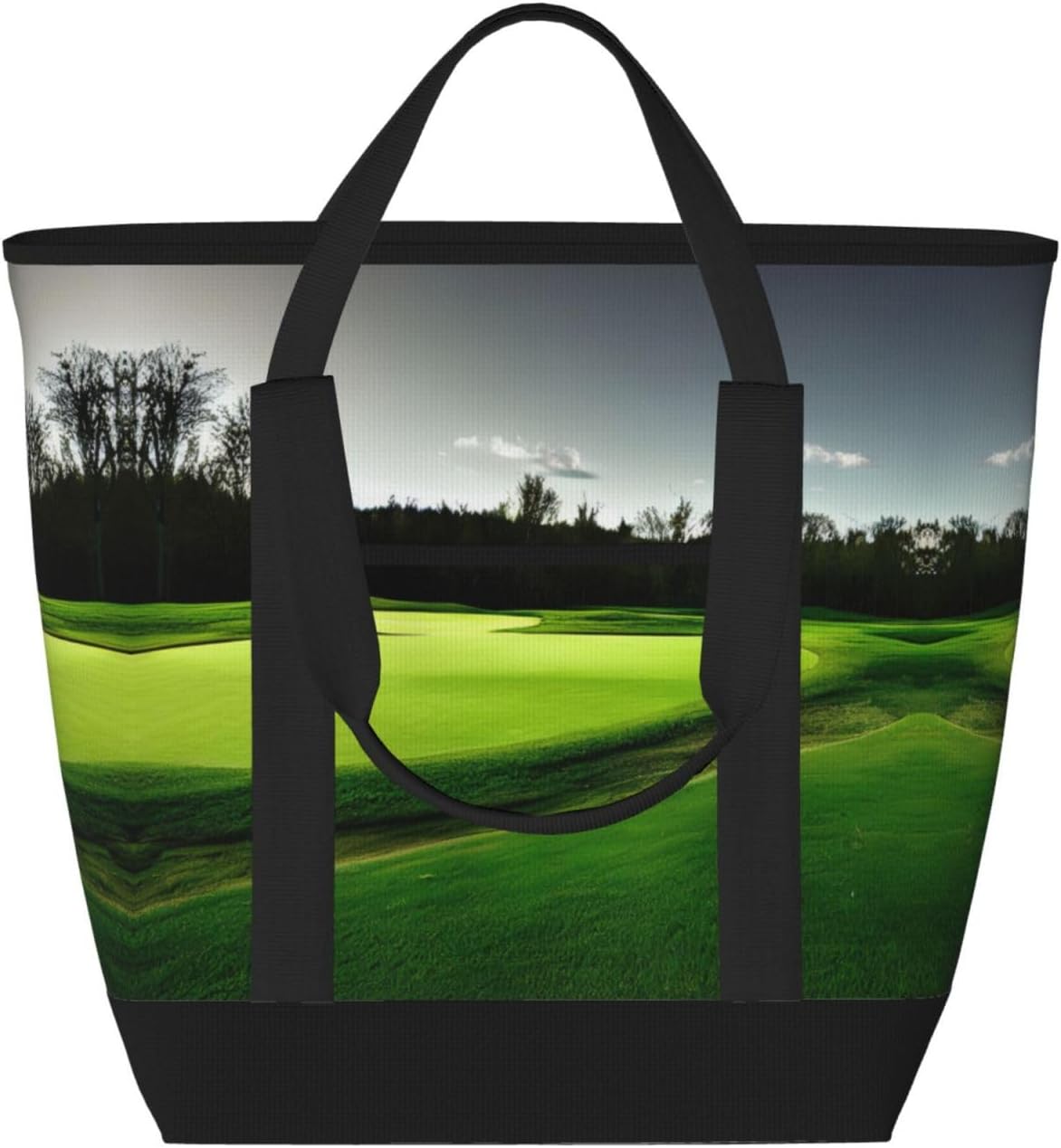 Green Golf Course Print Large Cooler Bag Tote Bag,Reusable Grocery Bag,Lunch Box Bag, For Picnic Beach Camping