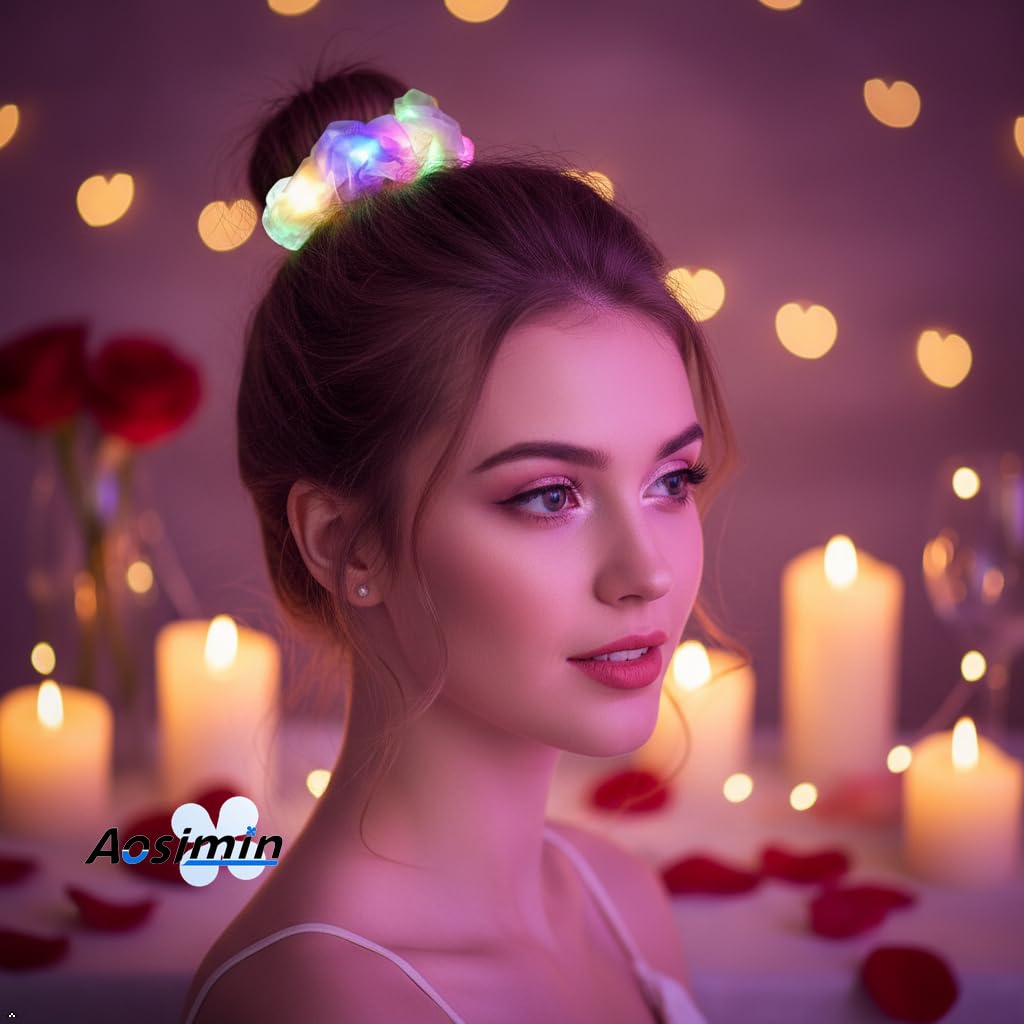 36 coleteros iluminados, lazos de pelo de tela de doble capa LED para niñas, accesorios para el cabello de neón rave, accesorios para el cabello para mujeres, suministros de fiesta que brillan