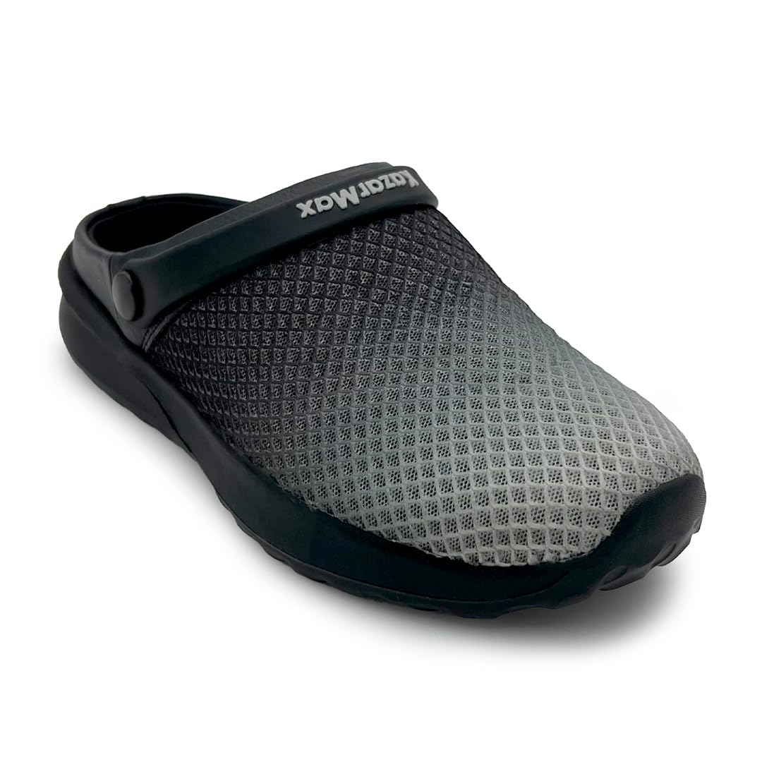 KazarMax Men's Lightweight Clogs with Adjustable Back Strap Black Grey