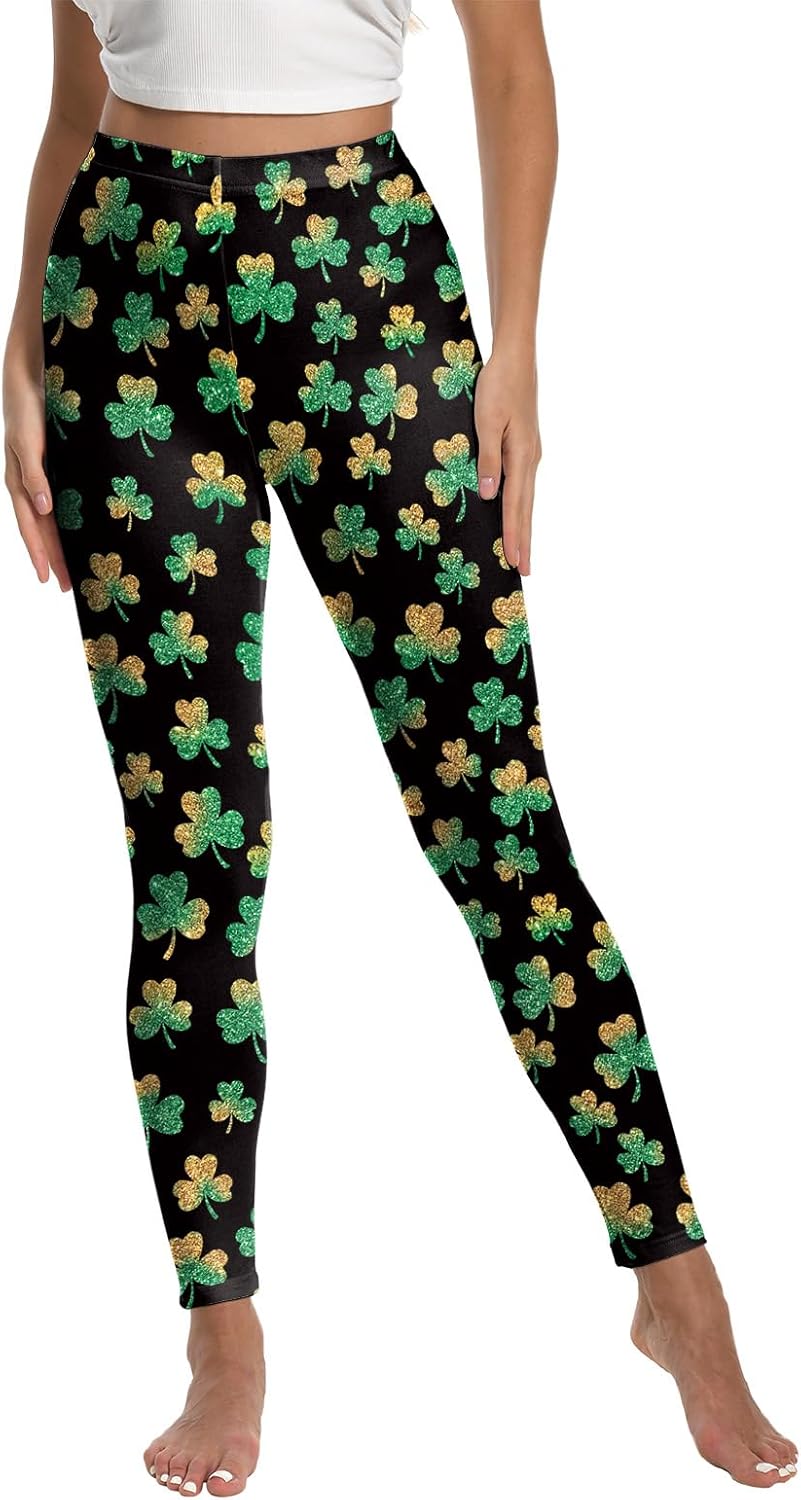 St Patricks Day Leggings for Women, Plus Size High Waist Shamrock Green Leggings Womens, Yoga Pants Bottoms Women Black - Image 4