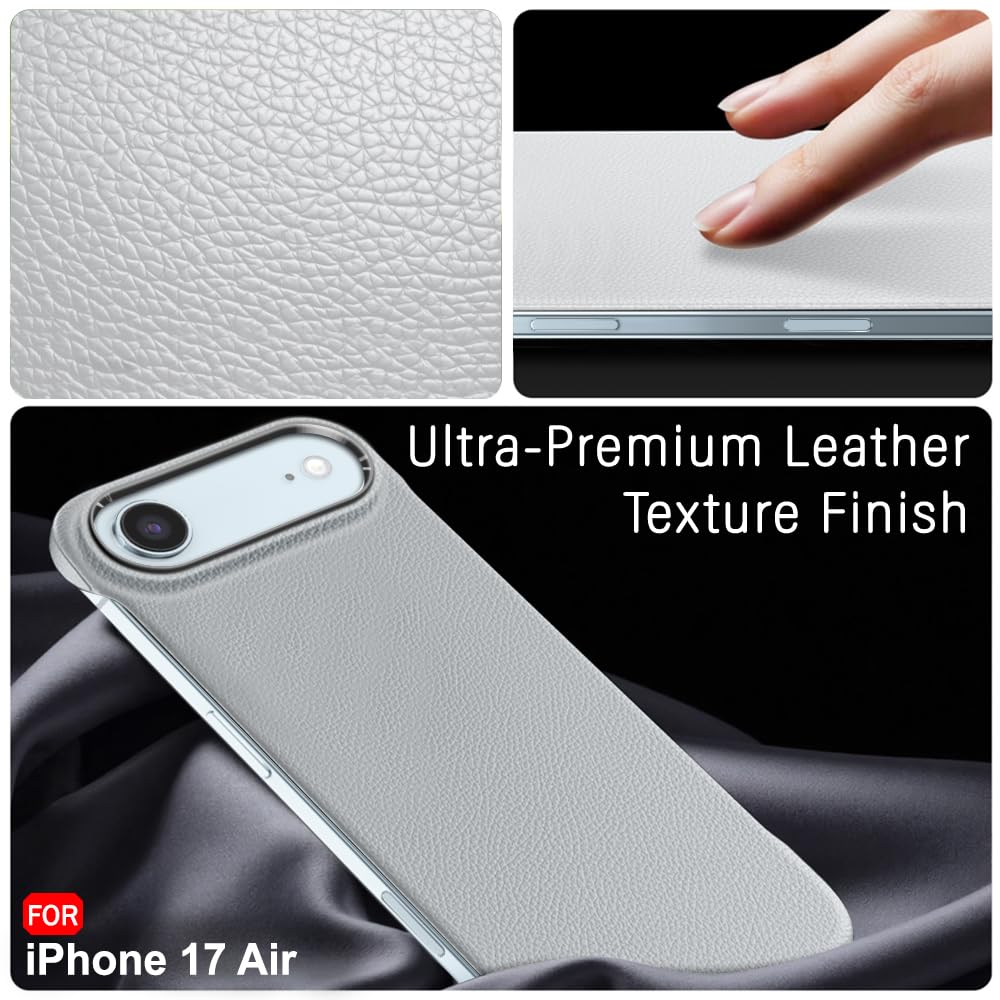 TheGiftKart Hybrid Ultimate Slim Back Case Cover for iPhone 17 Air | Lightweight Profile | Hard Back Case Cover for iPhone 17 Air (PC & TPU, Metal Camera Ring, Leather Texture Finish, Grey) — Amazon image 4