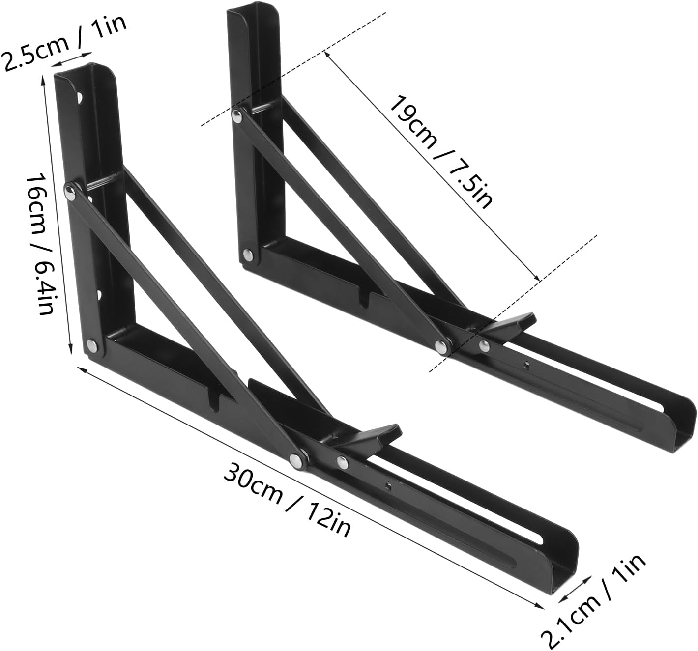 10 Pack 12 Inch Black Folding Shelf Brackets with Screw, Collapsible Shelf Bracket Wall Mounted, Heavy Duty Folding Shelf Brackets for Wood Shelves, Wall-Mounted Tables & More