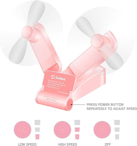 Miniatura 3 de Cellet Mini ventilador portátil de refrigeración de aire de 500 mAh cargado por USB. Cabezales dobles duraderos y ligeros ideales para el hogar,