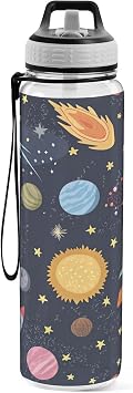 Carton Space Spaceships Water Bottle 32oz with Straw Lid, BPA-Free & Leakproof Tritan Clear Water Bottles for School Sports Gym Drinking