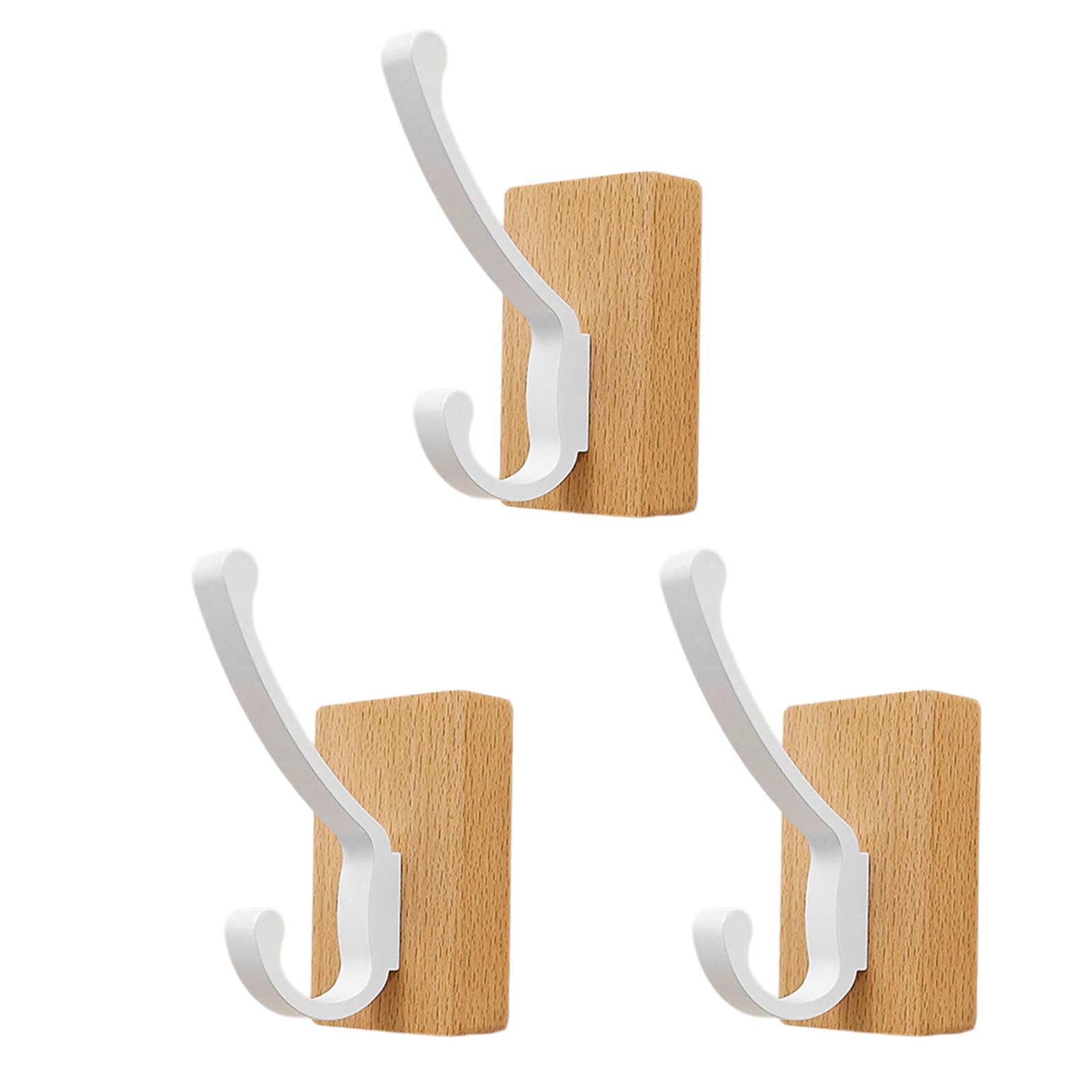 Hsioluted White Space Saving Adhesive Hook For Bathroom Door Back Natural Walnuts Wood Drillless Installation For Hanging Items Bathroom Hook