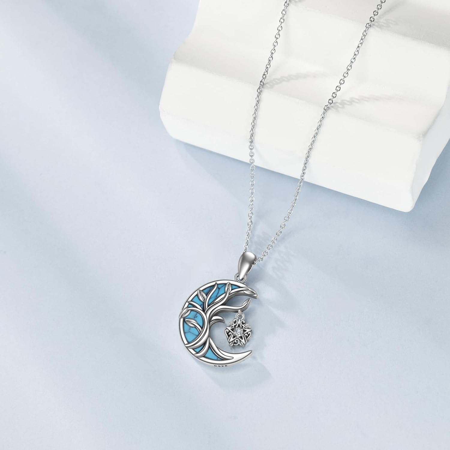 Moon Pendant Necklaces for Women 925 Sterling Silver Vintage Crescent Pendant with Turquoise & 1.0 Ct Moissanite Birthday Jewelry Gifts for Women - 18 + 2 Inches - Image 6