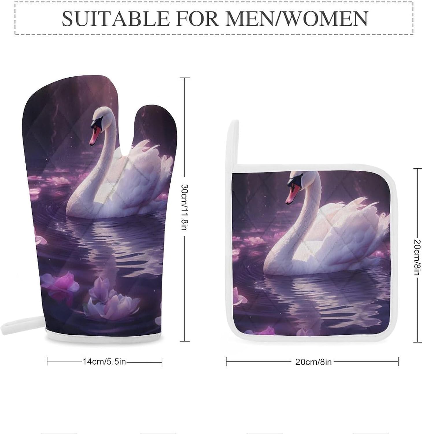 Swan 4 Pcs Oven Mitts and Pot Holders Set High Heat Resistant Long Kitchen Oven Glove Potholders
