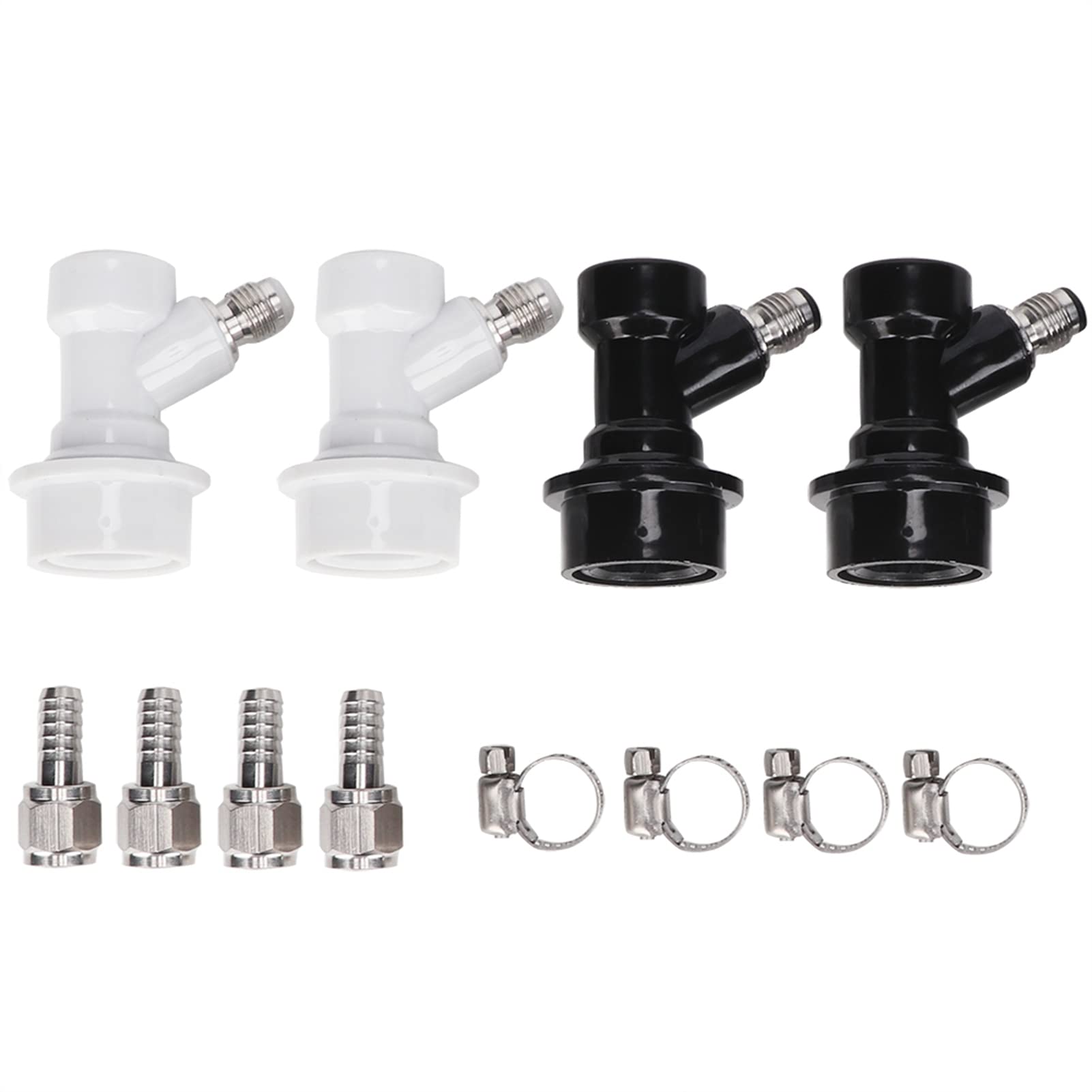 Ball Lock Disconnects Set, 4 Stück Gewinde Ball Lock Fass Armaturen Kunststoffverbinder mit Schlauchschellen für Heimbrauen und Weinherstellung