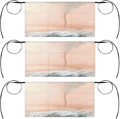 Wave Beach Traces - Paquete de 3 delantales de servidor con 3 bolsillos, impermeables, delantales de media cintura para mujer, para cocinar, lavar