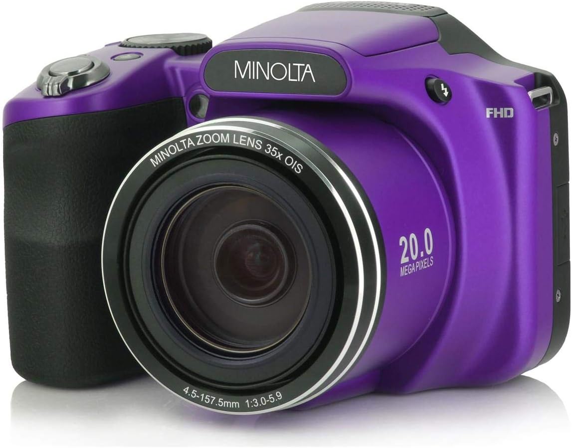 Minolta 20 Mega Pixels Wifi Digital Camera with 35x Optical Zoom & 1080p HD Video Optical with 3-Inch LCD, 4.8 x 3.4 x 3.2, Purple (MN35Z-P)
