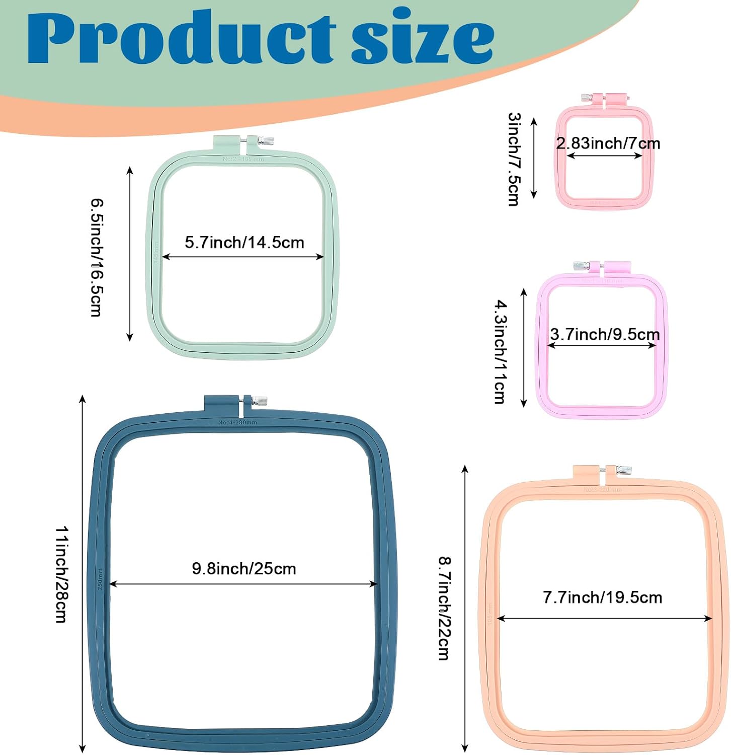 5 Pieces 5 Sizes Square Embroidery Hoops, ABS Plastic Embroidery Hoops for DIY Embroidery Craft