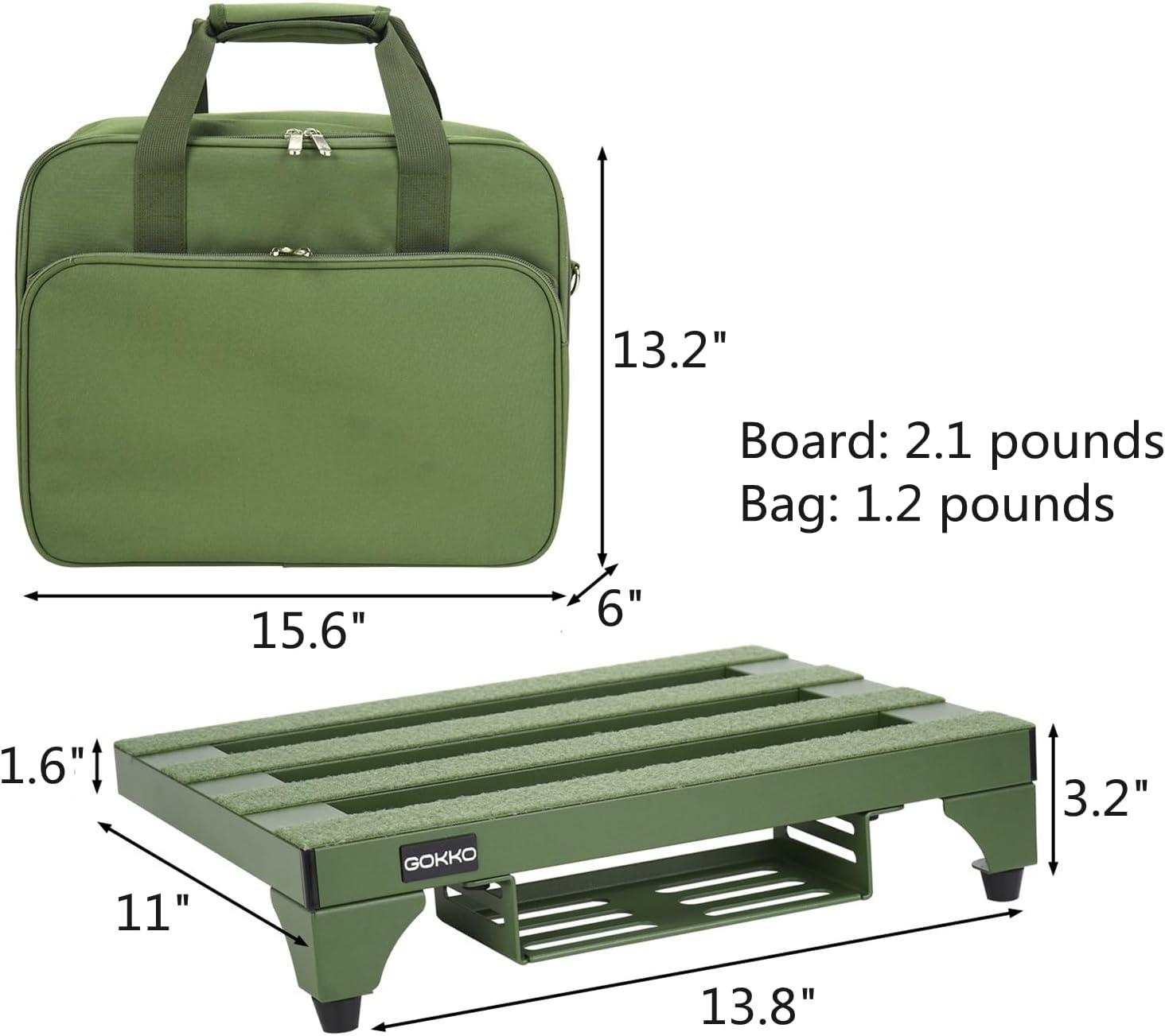 GOKKO Aluminum Alloy Guitar Pedal Board 13.8" x 11" Pedalboard with Power Supply Bracket, Includes Carry Bag & Mounting Tapes (Green, GKA-14GN)