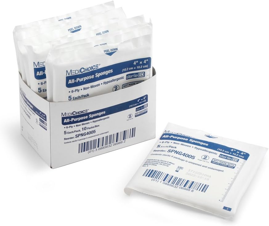 MediChoice All-Purpose Sponge, Non-Woven, Sterile, Hypoallergenic, 4x4 Inch, White, 1314SPNG4005 (Case of 160)