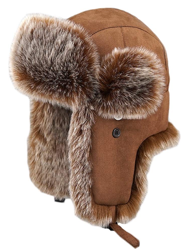 Insun Unisex Chapka Suède Chapeau de Trappeur en Fausse Fourrure Chaud Anti Vent Ushanka Chapeau de Chasse Russe
