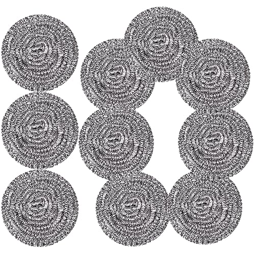 Image of Stainless Steel Scrubber Scrubbing Scouring Pad Sponges Clean Pot Pan and Steel Wool for Kitchen Bathroom (10Pcs Metal Scrubber)