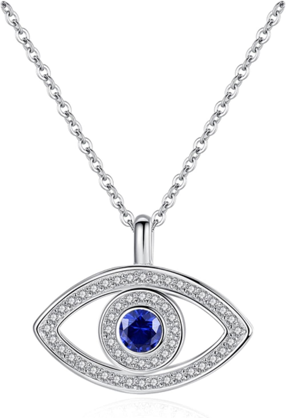 ZXCK Evil Eyes Pendant 925 Sterling Silver Necklace Long Chain Crystal